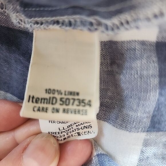 L.L. Bean 100% Linen Tunic Womens  Size S White Blue Check High Low V Neck - Picture 4 of 7